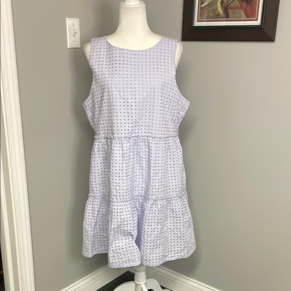 Lands' End Dresses & Skirts - Lands End lilac frost tiered eyelet lace cotton dress size Large
